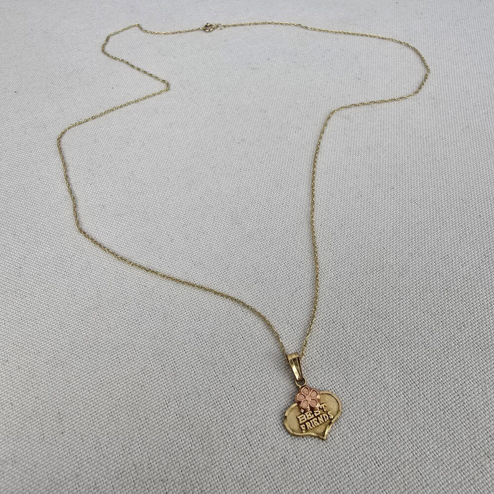 10k Gold Flower Best Friend Pendant Chain Necklace - Picture 3 of 7